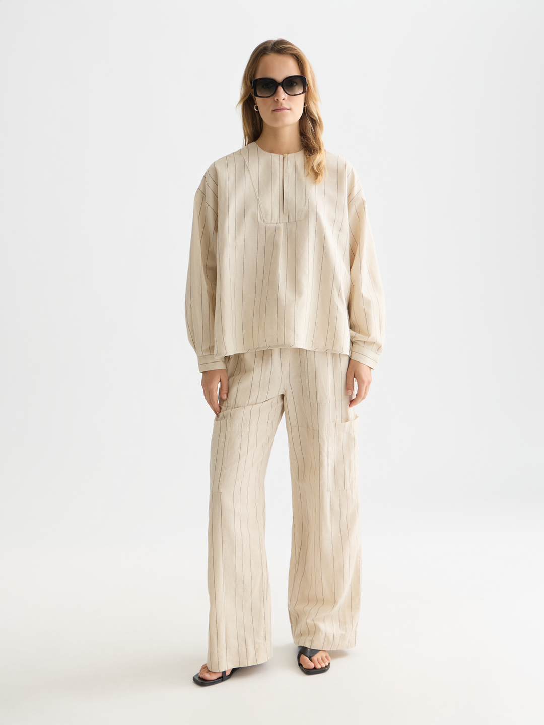 Cotton linen bib shirt