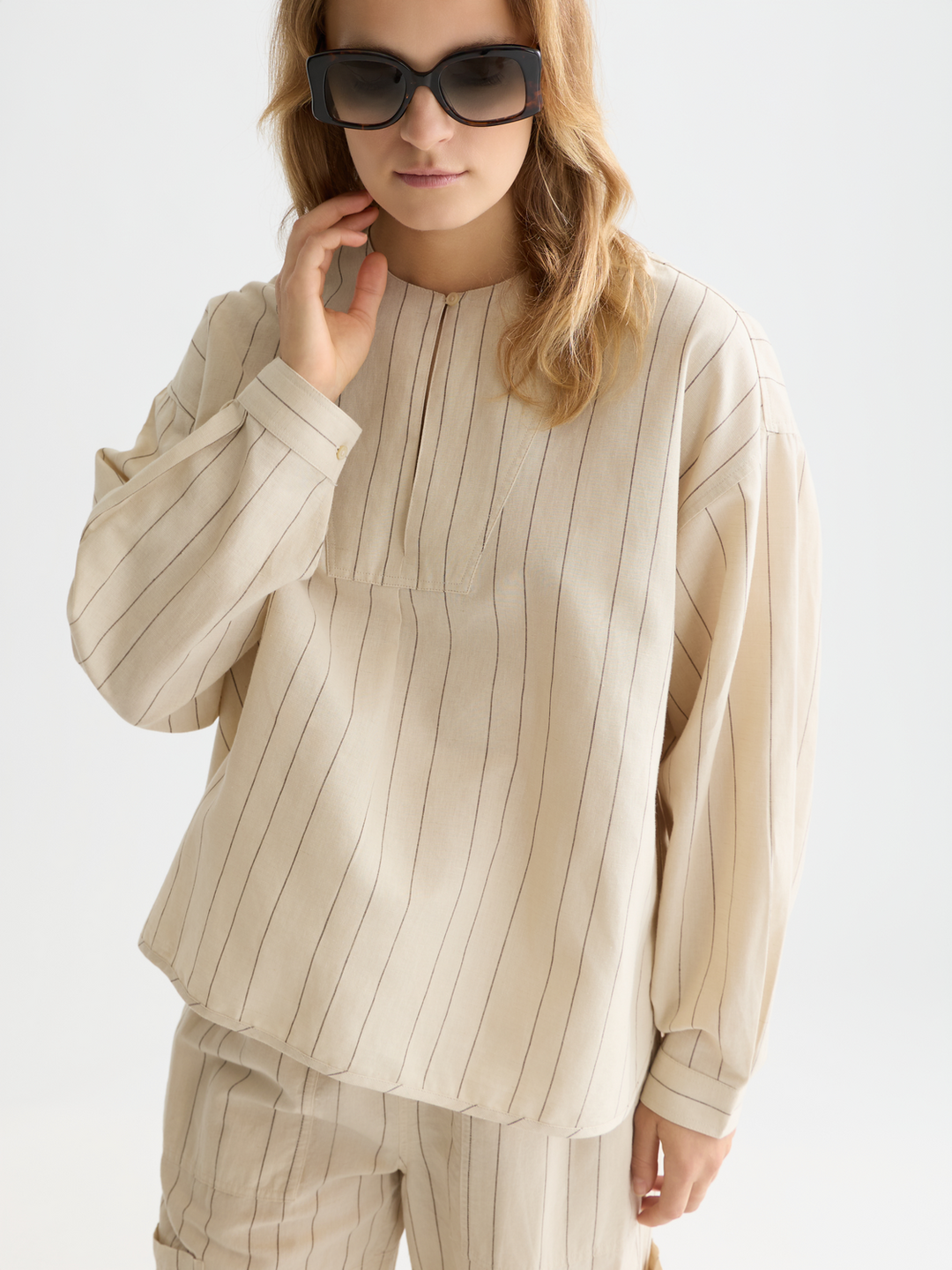 Cotton linen bib shirt