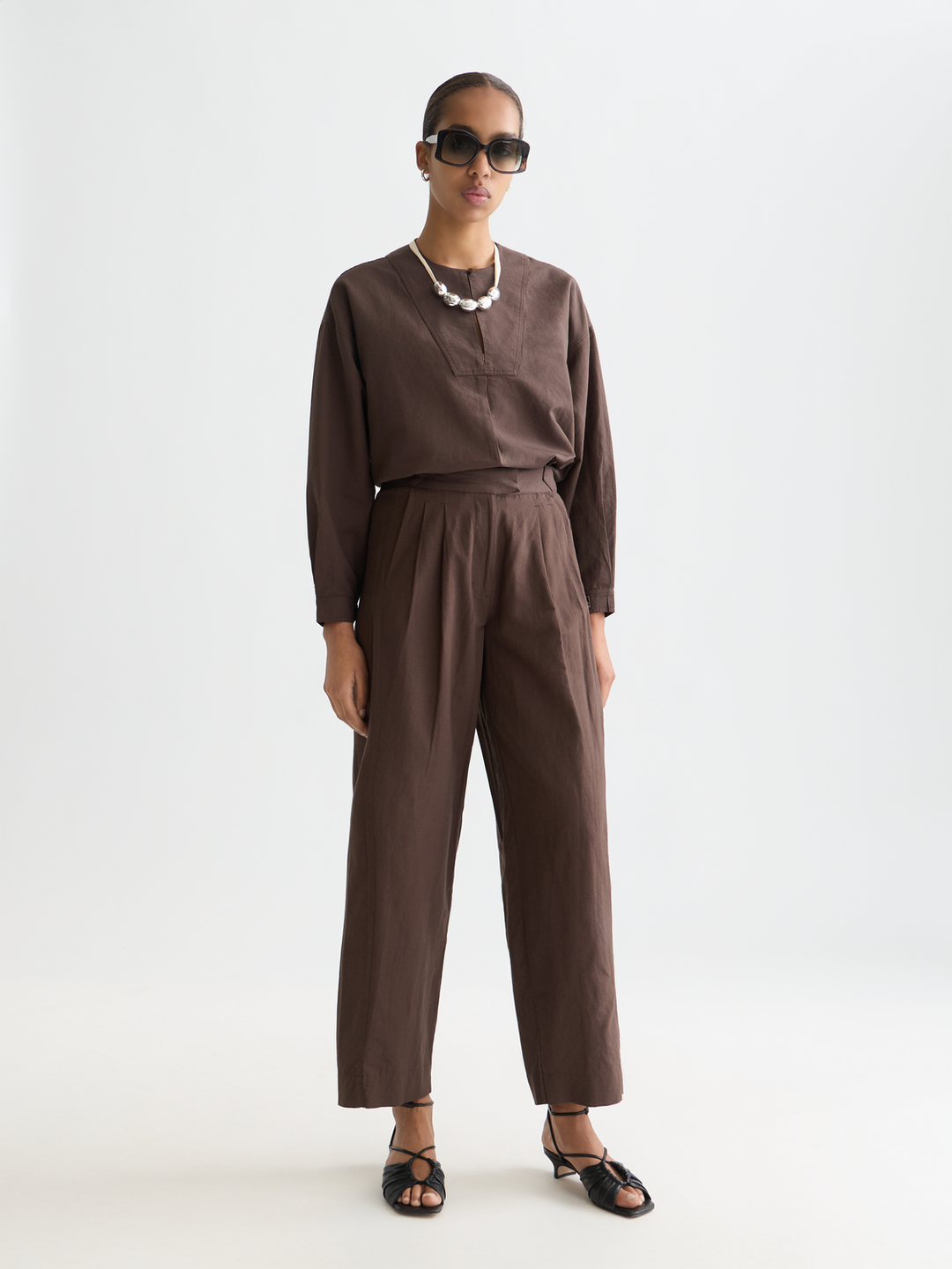 Cotton linen bib shirt
