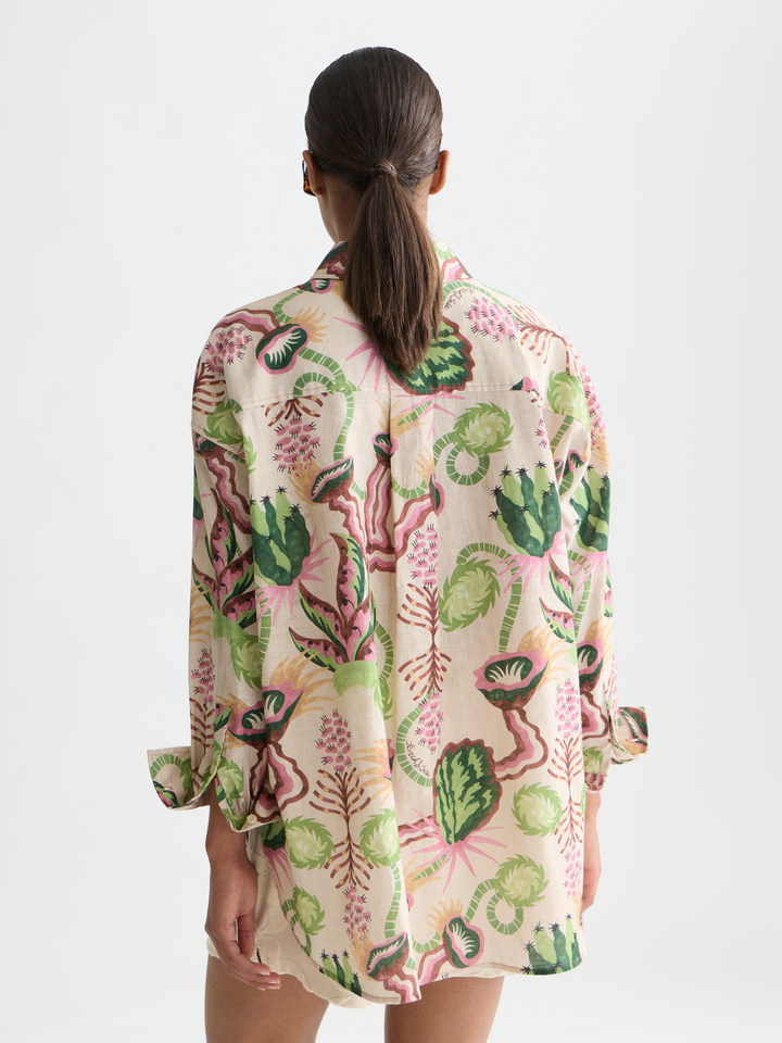 Linen blend printed shirt