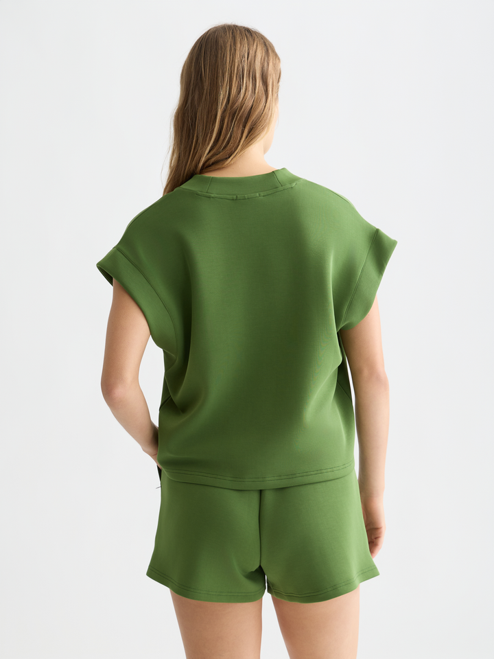 Tencel V-neck shortsleeved sweatshirt
