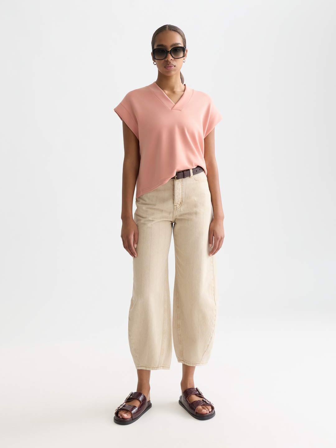 Tencel V-neck shortsleeved sweatshirt