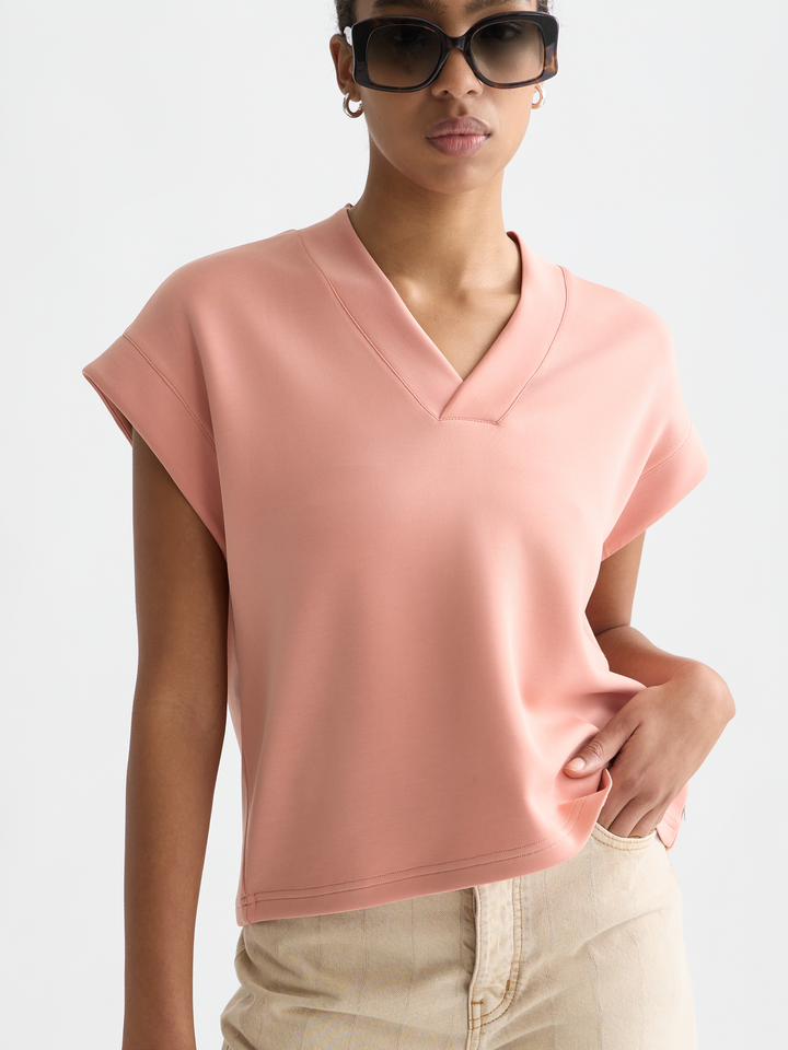 Tencel V-neck shortsleeved sweatshirt