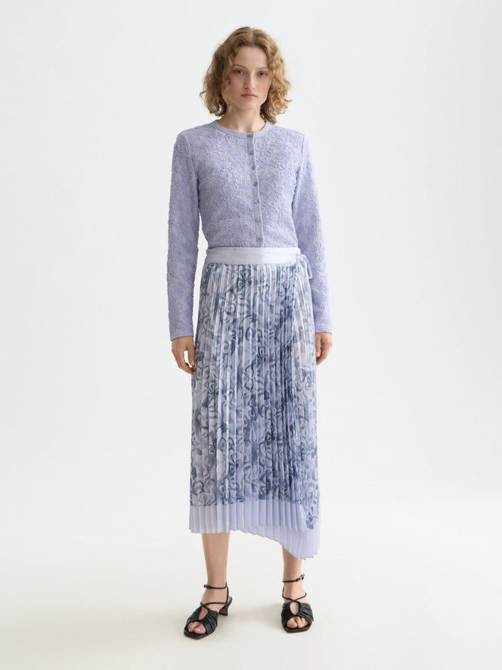 Asymmetrical pleated wrap midi skirt