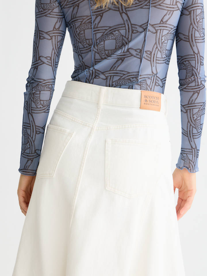 5 pocket denim maxi skirt