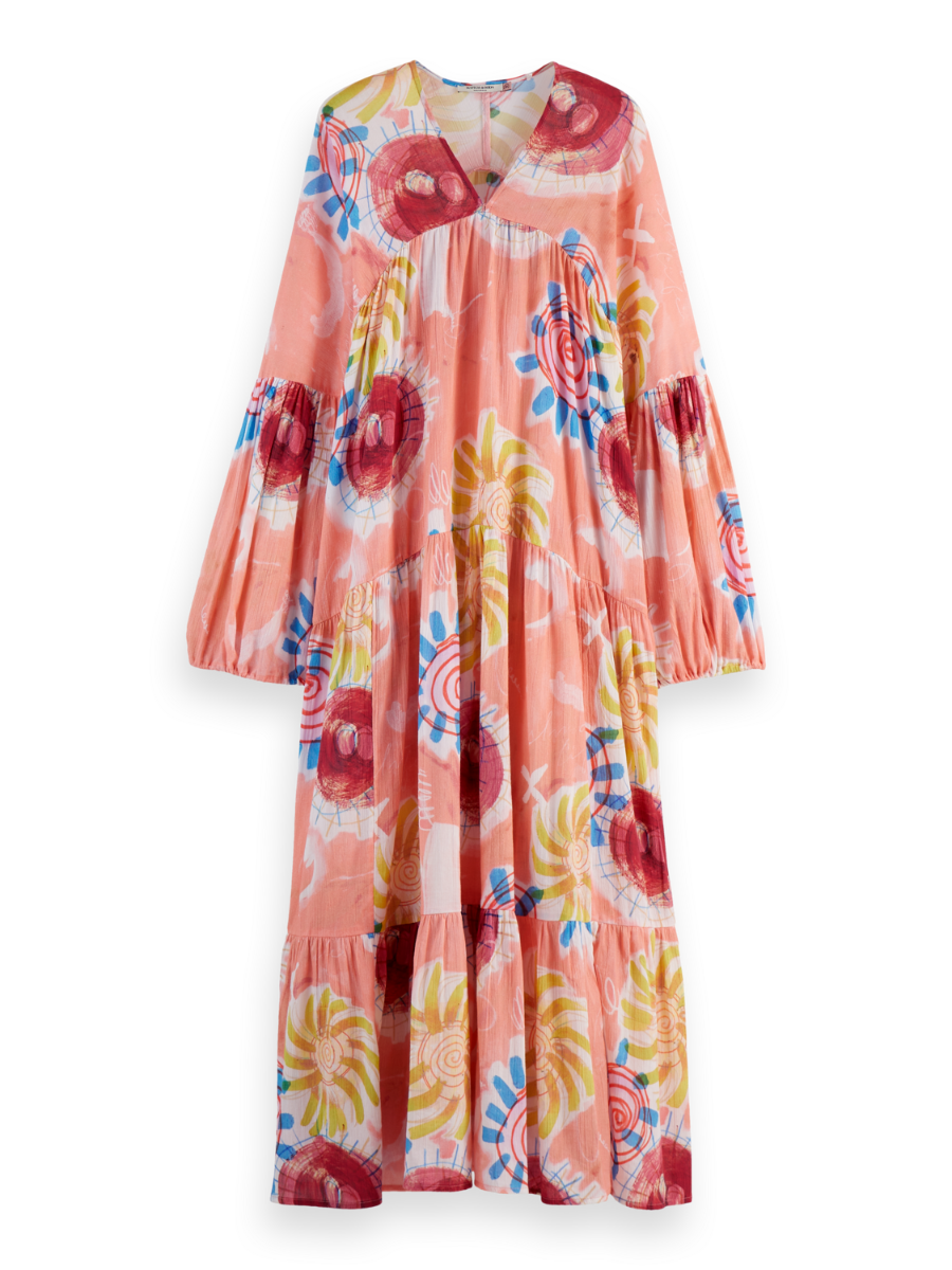 Printed crinkle maxi dress