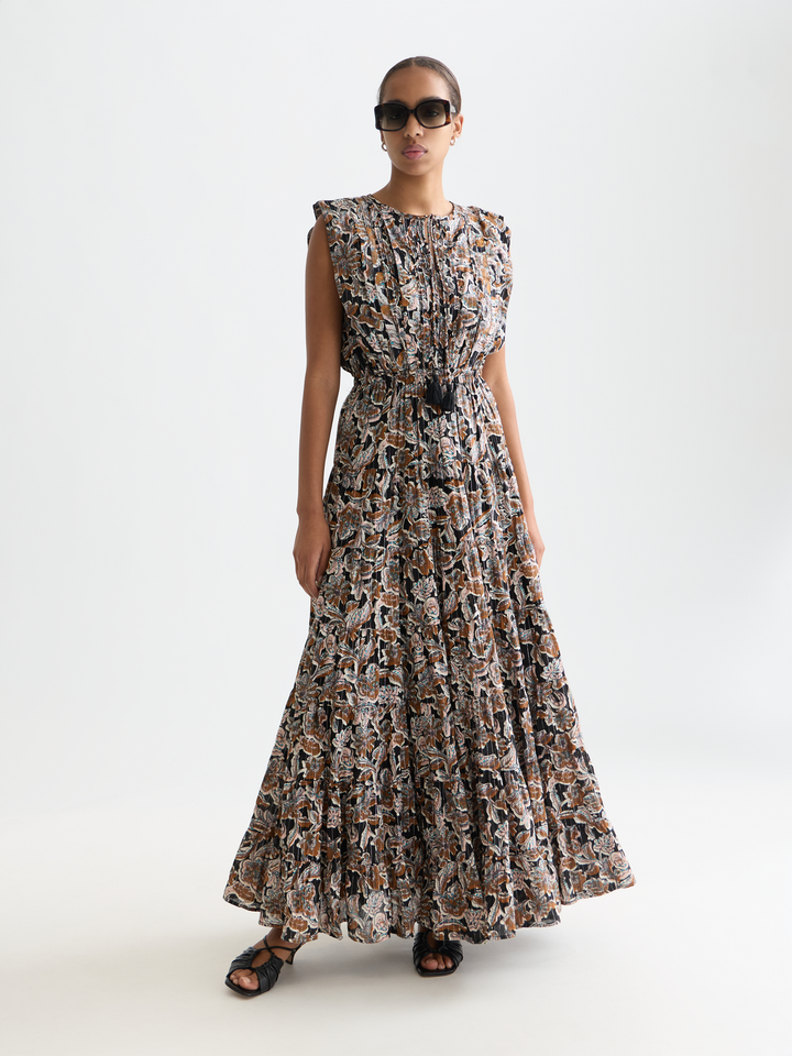 Printed tiered maxi dress