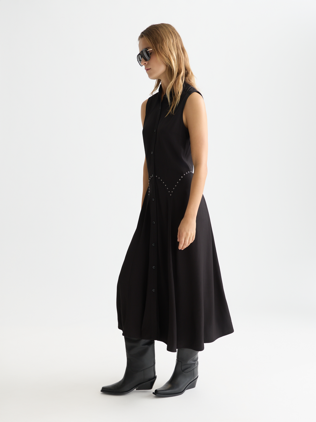 Studded button midi dress