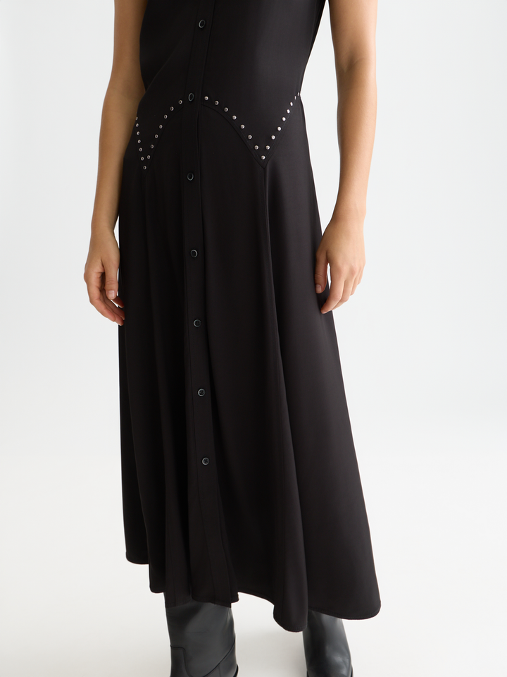 Studded button midi dress