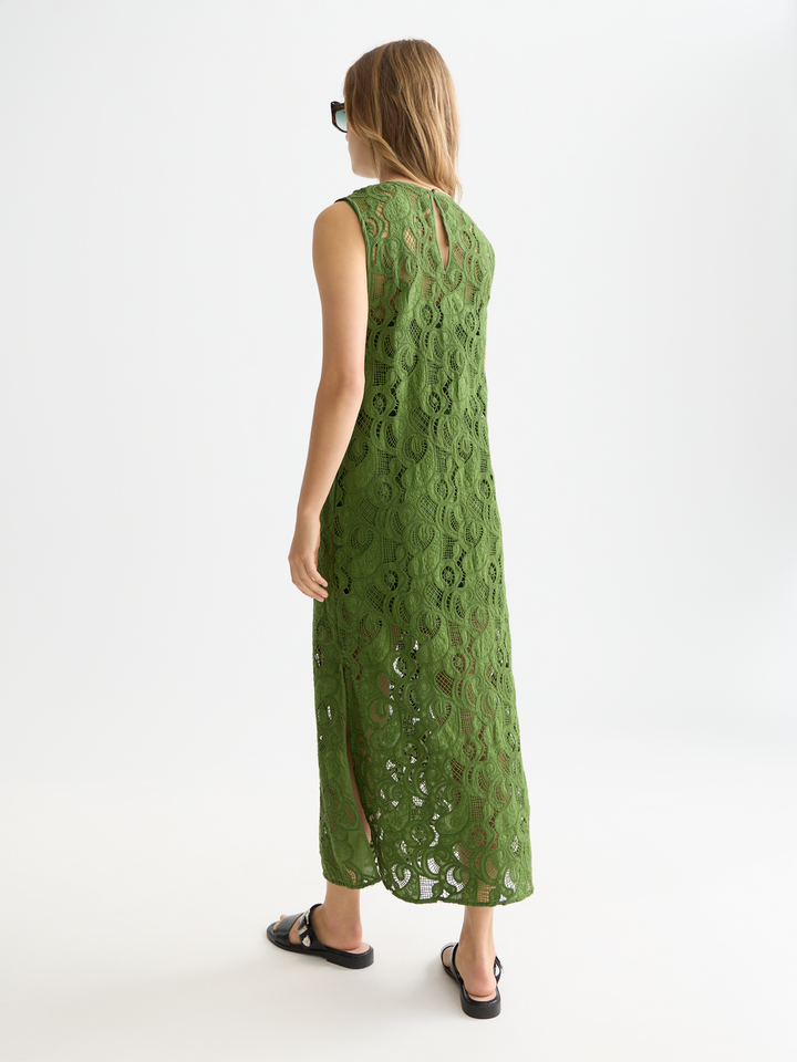 Flame embroidery midi dress