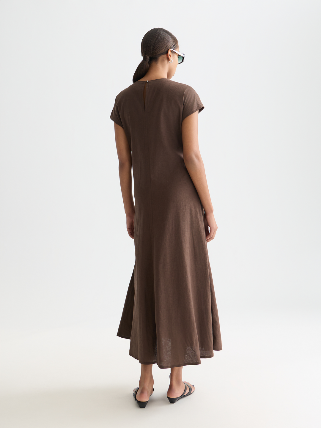 Relaxed linen blend ankle length tie dress