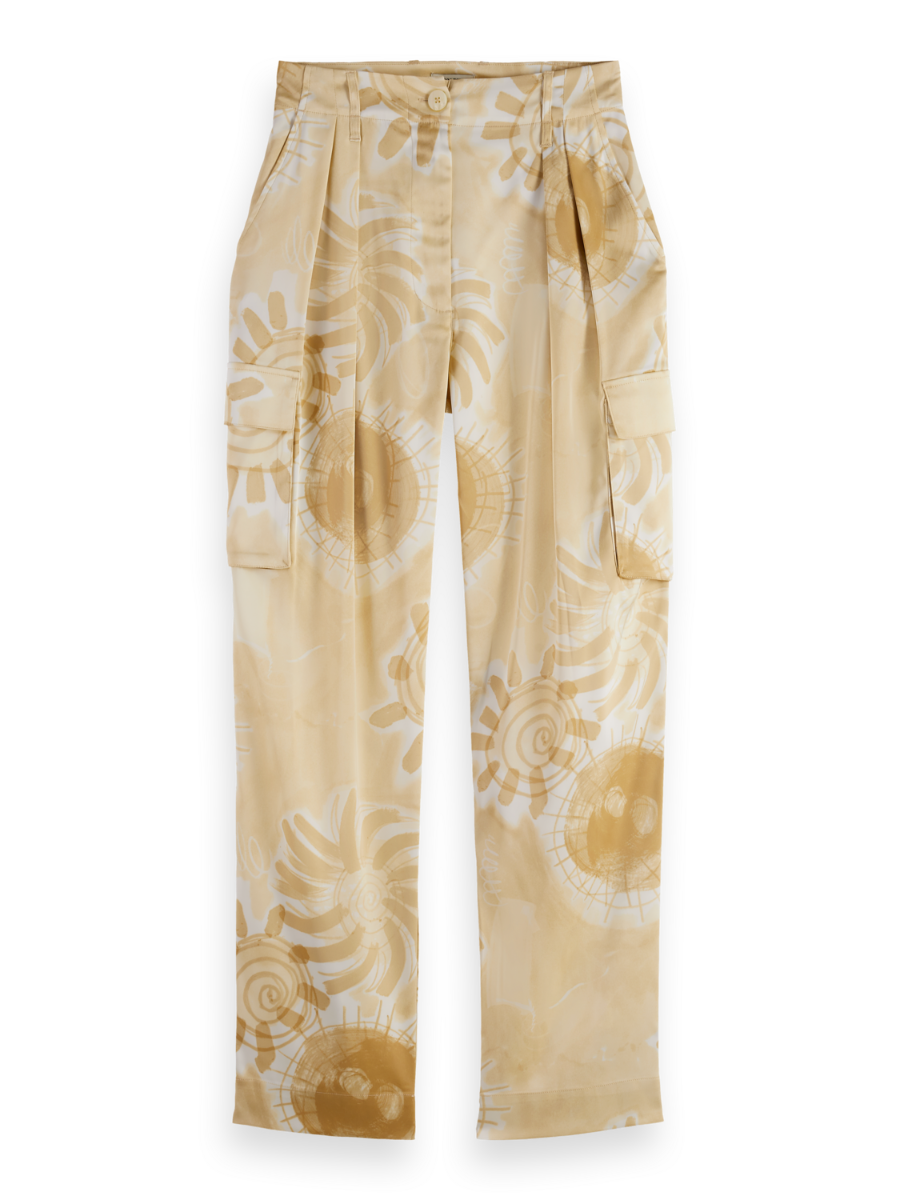 Faye high-rise tapered leg satin printed pant