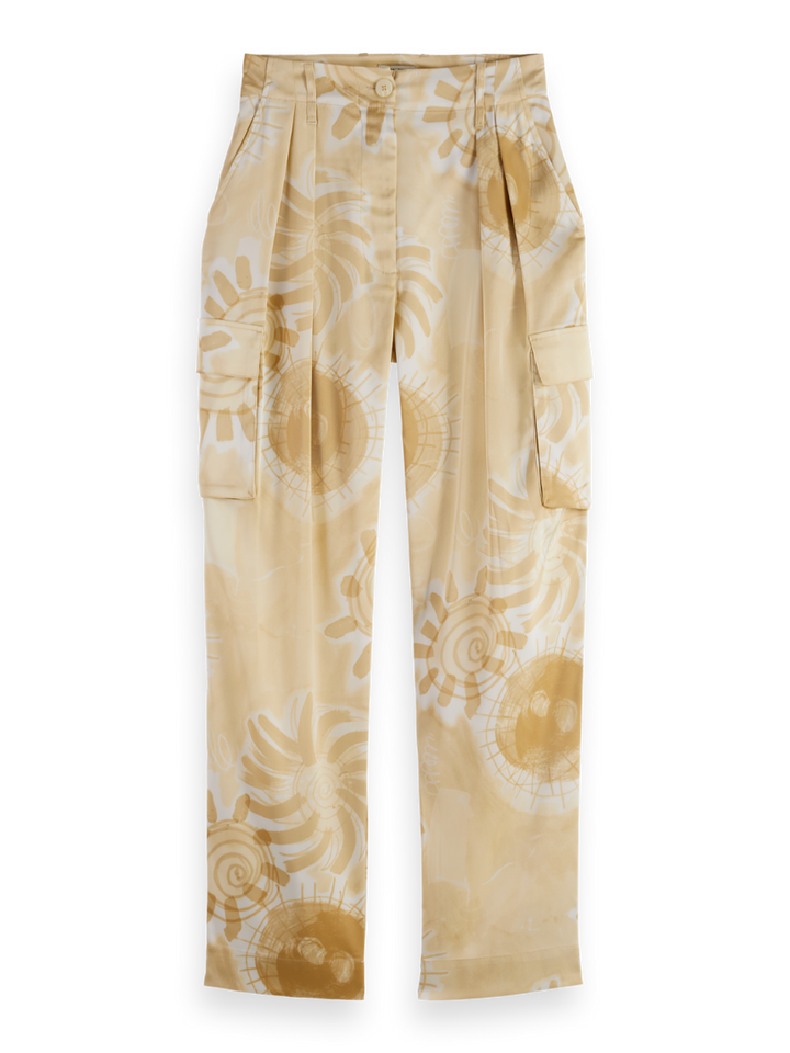 Faye high-rise tapered leg satin printed pant