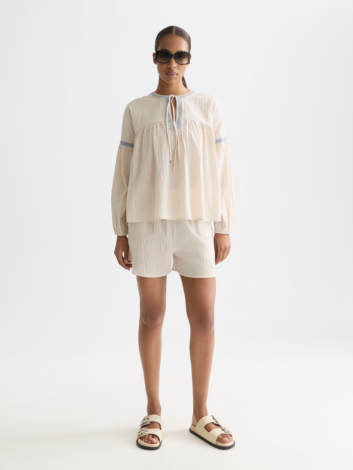 Embroidered cotton crepe shorts