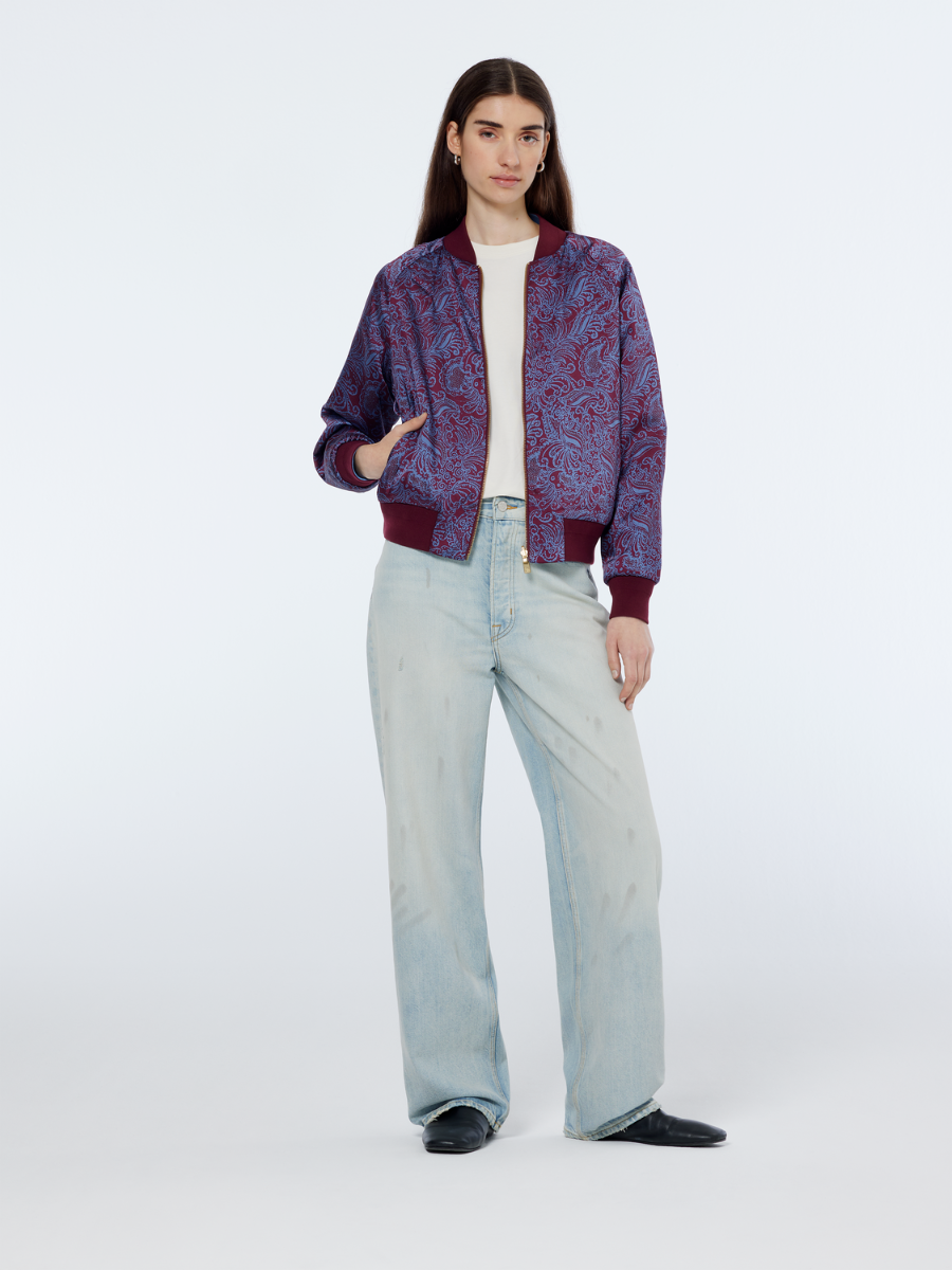 

Reversible printed bomber, Blue mountain paisley lake blue