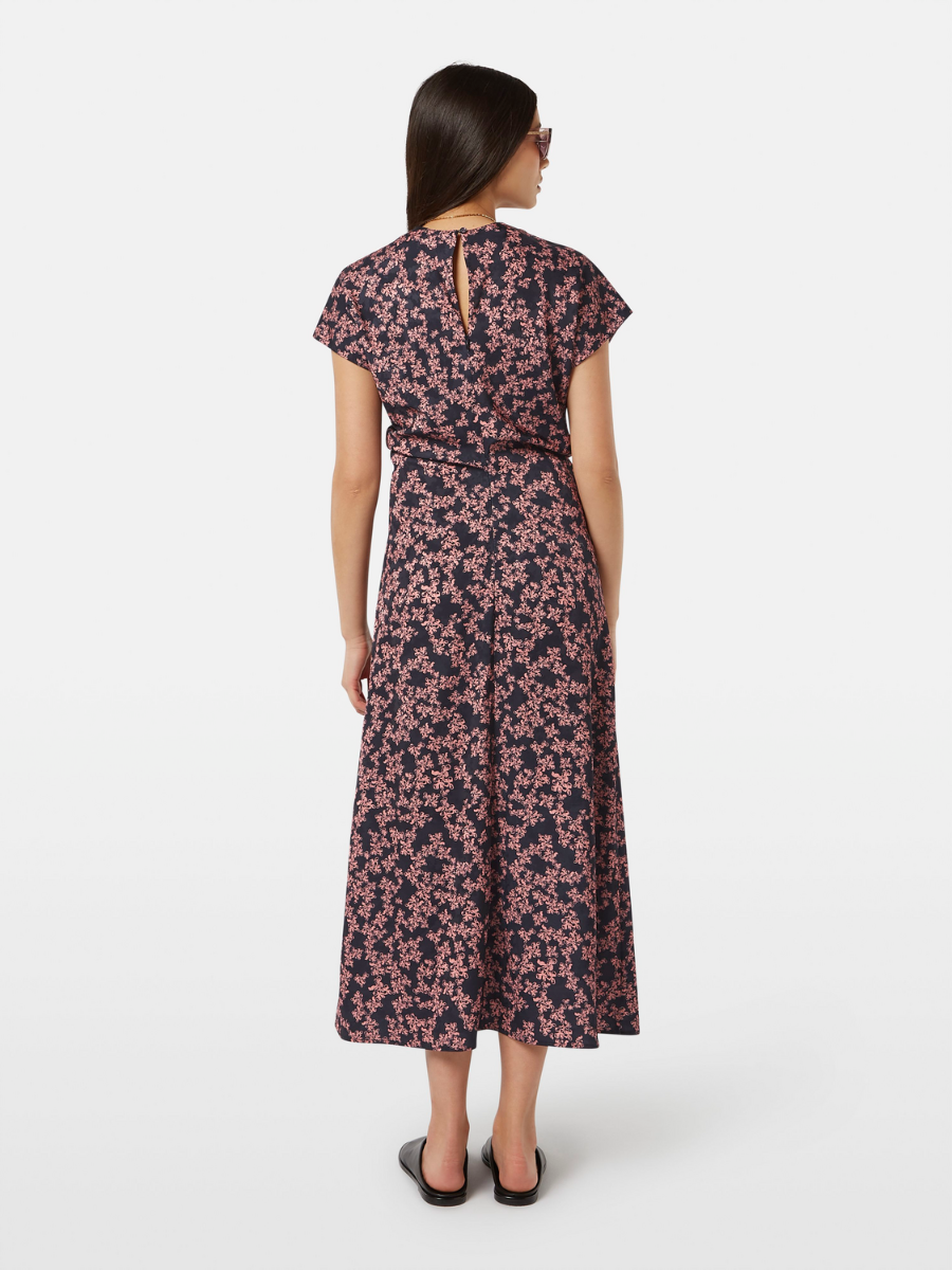 

Midi Satin Jacquard Dress, Nieuw blossom print dusty red