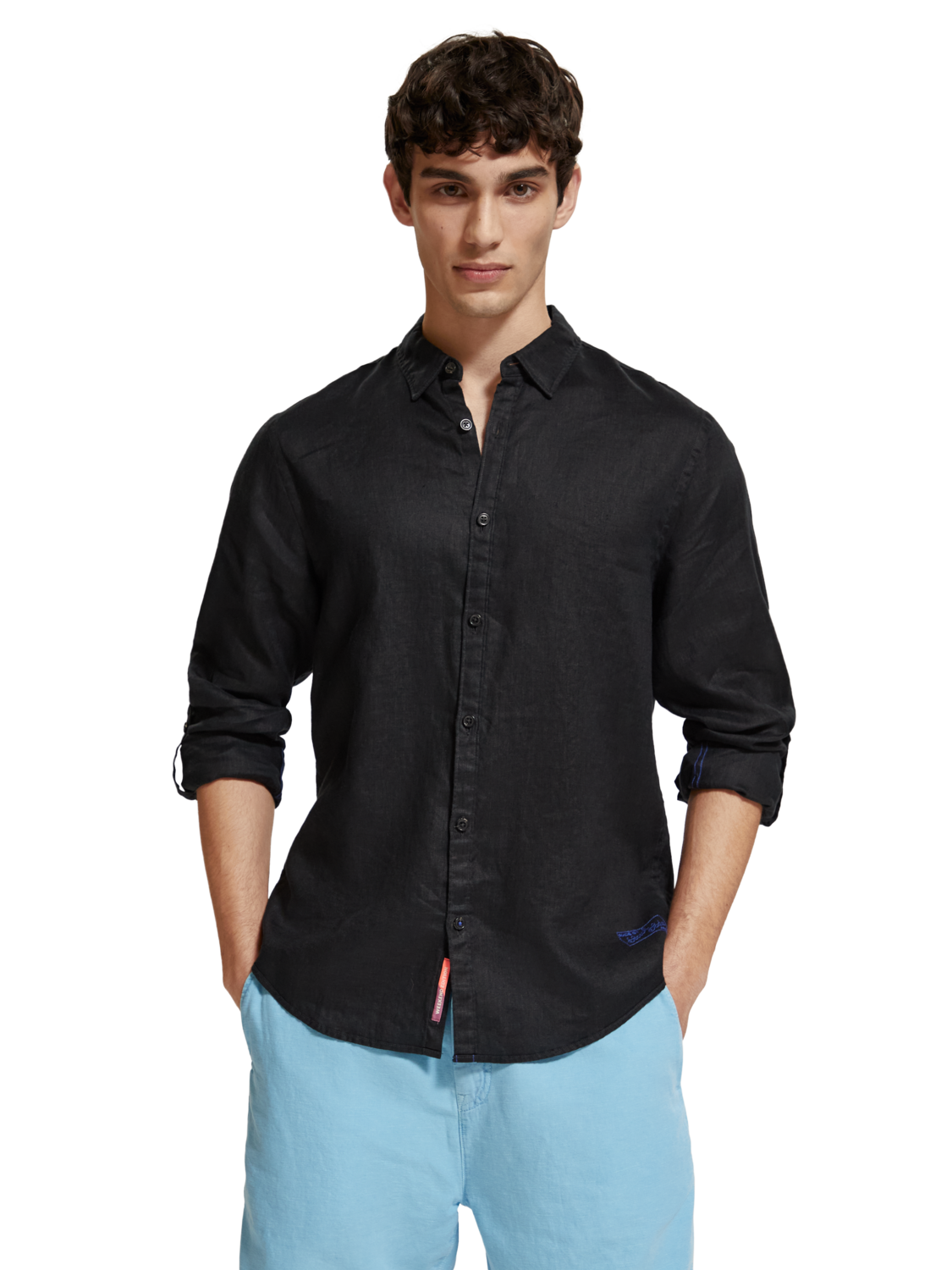 

Linen shirt with roll-up, Black