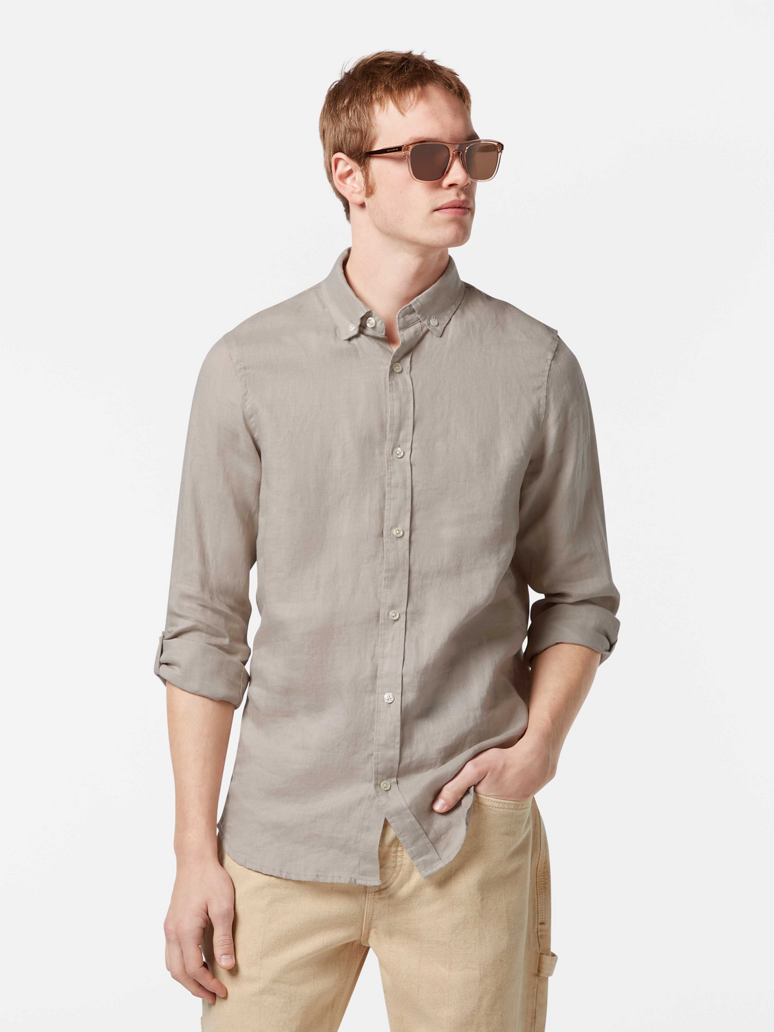 

Seasonal core - Regular fit linen shirt, Highway grey