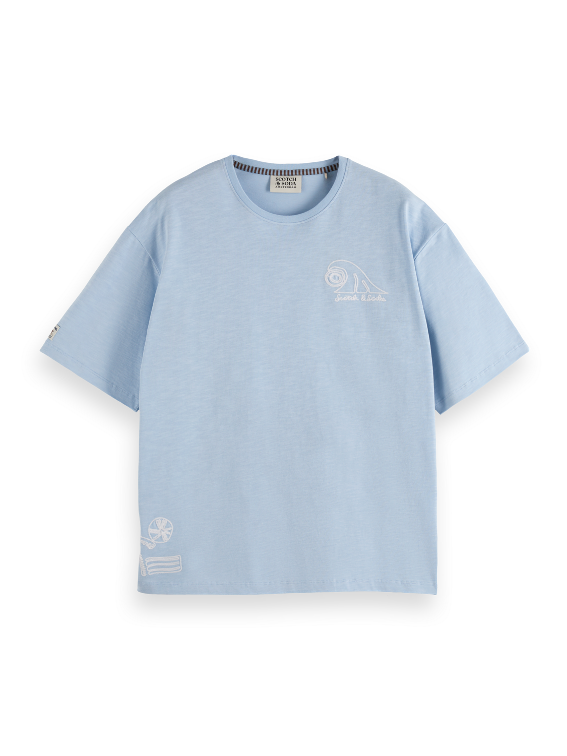 

Loose fit slub embroidery T-shirt, Sky blue