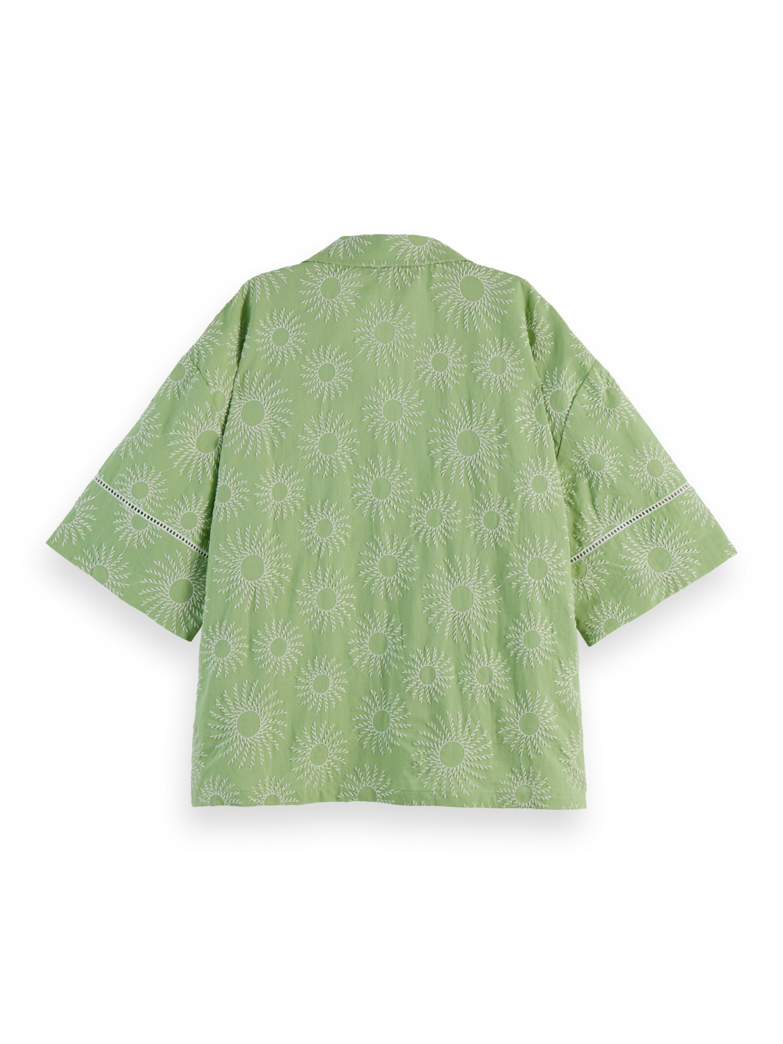 

Cotton linen embroidered short sleeve shirt, Pistachio