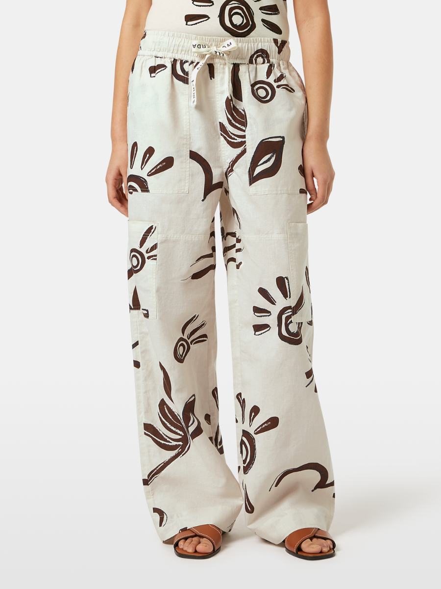 

Noa high-rise wide-leg pull on cargo pant, Inky sun linen